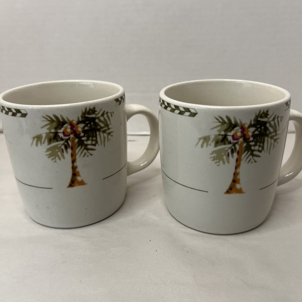 GIBSON Everyday Palm Tree Mug Cup set of‎ 2 Florida Beach House Tropical
